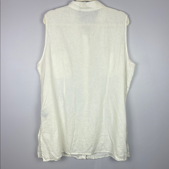 Carlie's Court 100% Linen White Cream Sleeveless Notched Collar Tunic - Picture 6 of 8